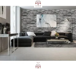 4 m² 10 panneaux PVC 3D effet pierre muraux & de plafond, revêtement imitation carrelage Grey Stone