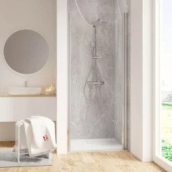 2 panneaux muraux de salle de bains l.100x255 cm, décor pierre gris clair, Schulte DécoDesign