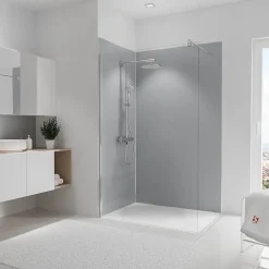 2 panneaux muraux de salle de bains l.90+120 x H.210 cm, gris argenté brillant, Schulte DécoDesign