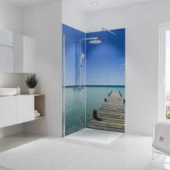 2 panneaux muraux de salle de bains l.90+90 x H.210 cm, décor Maldives, Schulte DécoDesign