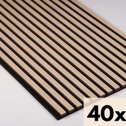 40 x Panneaux muraux acoustiques décoratifs PRO en tasseau de chêne classique de Nordic Acoustics en 240x60cm