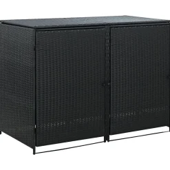 Abris pour poubelle double Résine tressée Noir 148x80x111 cm