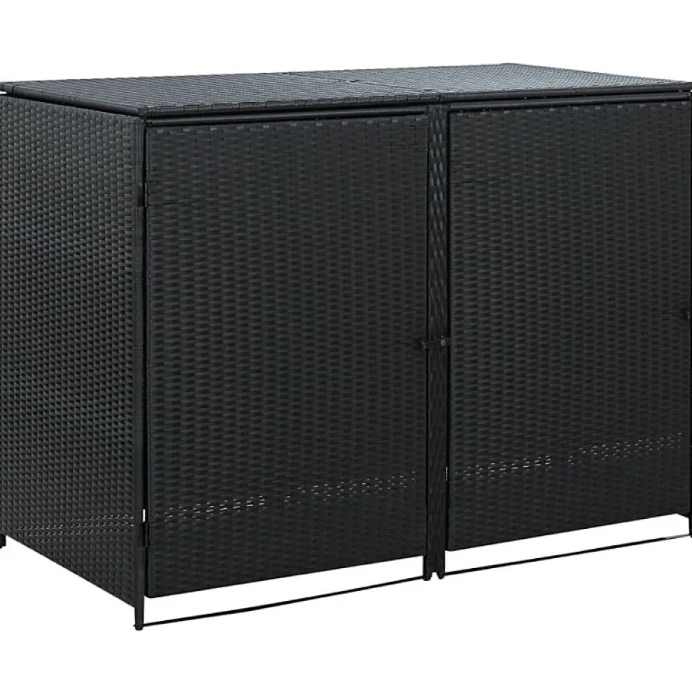 Abris pour poubelle double Résine tressée Noir 148x80x111 cm