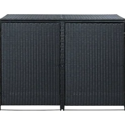 Abris pour poubelle double Résine tressée Noir 148x80x111 cm