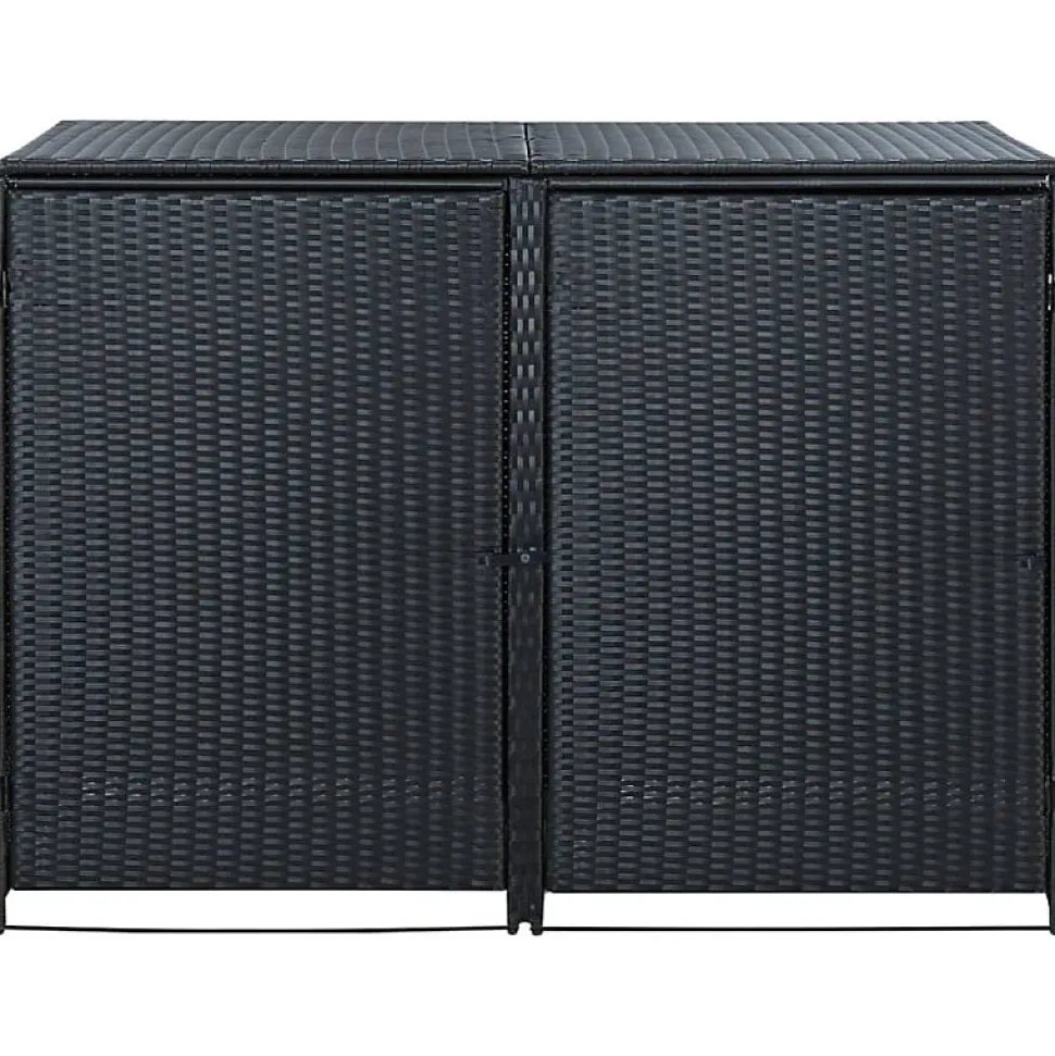 Abris pour poubelle double Résine tressée Noir 148x80x111 cm