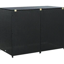 Abris pour poubelle double Résine tressée Noir 148x80x111 cm