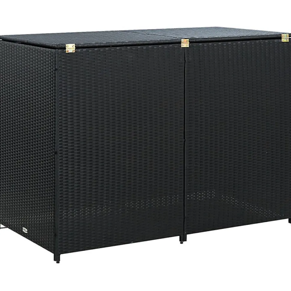 Abris pour poubelle double Résine tressée Noir 148x80x111 cm