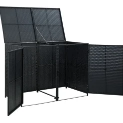 Abris pour poubelle double Résine tressée Noir 148x80x111 cm