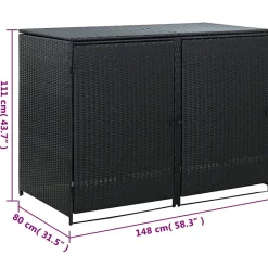 Abris pour poubelle double Résine tressée Noir 148x80x111 cm
