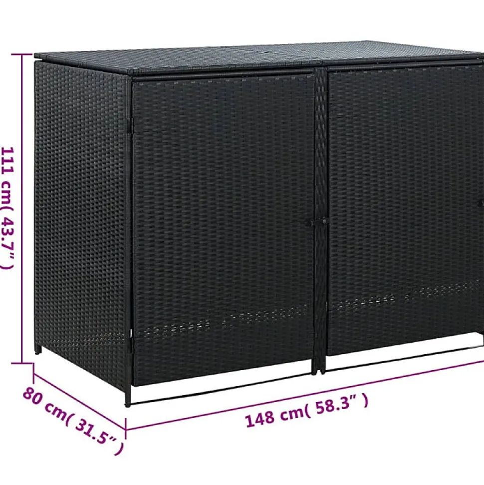Abris pour poubelle double Résine tressée Noir 148x80x111 cm