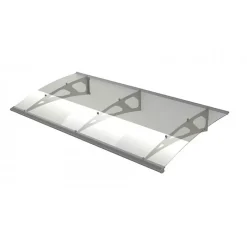 ARCTOM Auvent Blue 197x89, couleur silver inox, plaque incolore PMMA