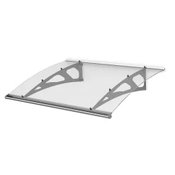 ARCTOM Auvent Blue 150x89, couleur silver inox, plaque incolore PMMA