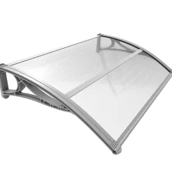 Auvent de porte marquise 120x80 cm transparent en Polycarbonate anti UV Gris VOUNOT
