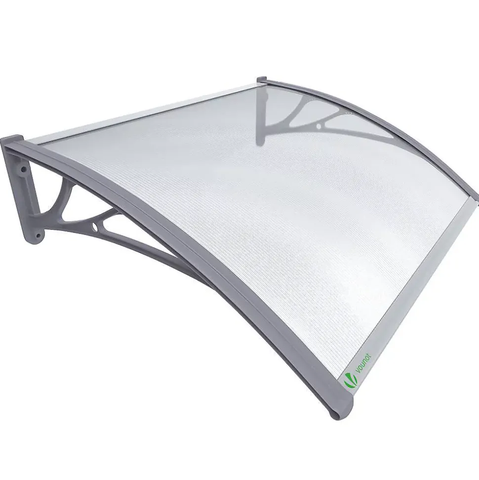 Auvent de porte marquise 120x80 cm transparent en Polycarbonate anti UV Gris VOUNOT