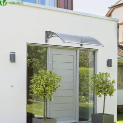 Auvent de porte marquise 120x80 cm transparent en Polycarbonate anti UV Gris VOUNOT