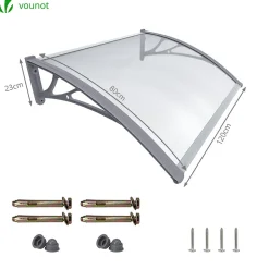Auvent de porte marquise 120x80 cm transparent en Polycarbonate anti UV Gris VOUNOT