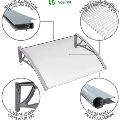 Auvent de porte marquise 120x80 cm transparent en Polycarbonate anti UV Gris VOUNOT