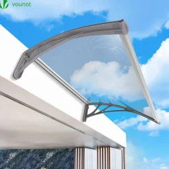 Auvent de porte marquise 120x80 cm transparent en Polycarbonate anti UV Gris VOUNOT