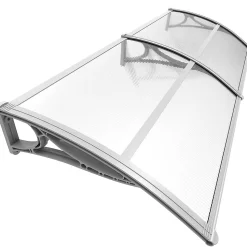 Auvent de porte marquise 200x80 cm transparent en Polycarbonate anti UV Gris VOUNOT