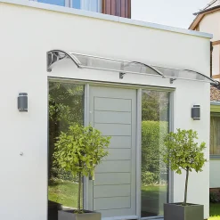Auvent de porte marquise 200x80 cm transparent en Polycarbonate anti UV Gris VOUNOT