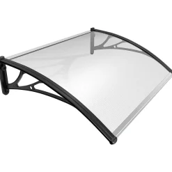 Auvent de porte marquise 120x80 cm transparent en Polycarbonate anti UV Noir VOUNOT