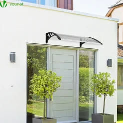 Auvent de porte marquise 120x80 cm transparent en Polycarbonate anti UV Noir VOUNOT
