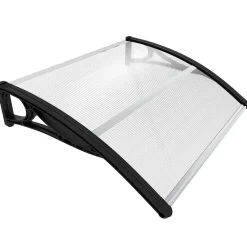 Auvent de porte marquise 100x80 cm transparent en Polycarbonate anti UV Noir VOUNOT
