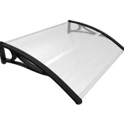 Auvent de porte marquise 120x80 cm transparent en Polycarbonate anti UV Noir VOUNOT