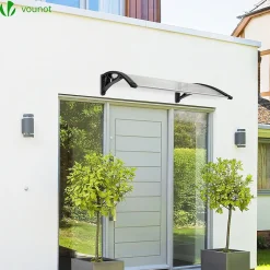 Auvent de porte marquise 120x80 cm transparent en Polycarbonate anti UV Noir VOUNOT