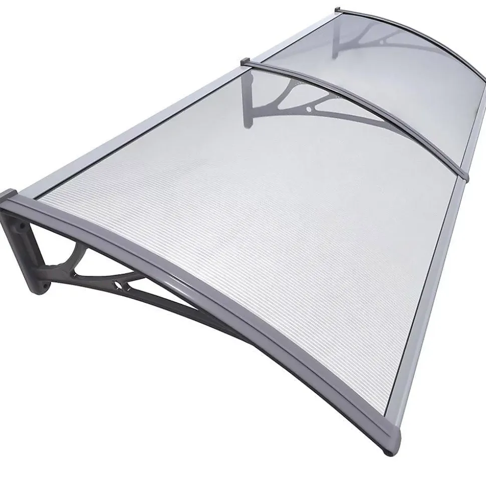 Auvent de porte marquise 200x80 cm transparent en Polycarbonate anti UV Gris VOUNOT
