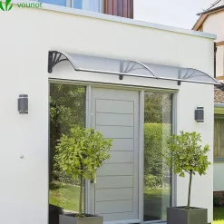 Auvent de porte marquise 200x80 cm transparent en Polycarbonate anti UV Gris VOUNOT
