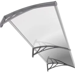 Auvent de porte marquise 200x80 cm transparent en Polycarbonate anti UV Gris VOUNOT