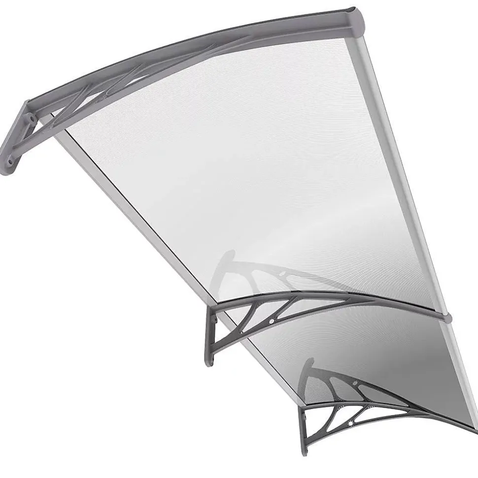 Auvent de porte marquise 200x80 cm transparent en Polycarbonate anti UV Gris VOUNOT
