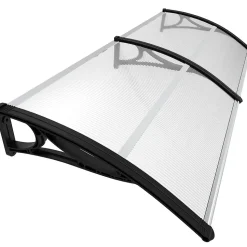 Auvent de porte marquise 200x80 cm transparent en Polycarbonate anti UV Noir VOUNOT