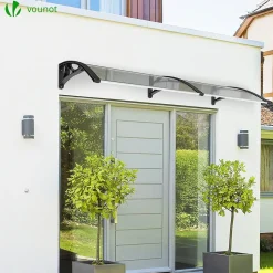 Auvent de porte marquise 200x80 cm transparent en Polycarbonate anti UV Noir VOUNOT