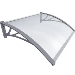Auvent de porte marquise 100x80 cm transparent en Polycarbonate anti UV Gris VOUNOT