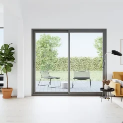 Baie vitrée coulissante alu GoodHome gris - l.240 x h.215 cm - Uw 1,7