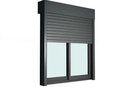 Baie vitrée coulissante alu + volet roulant électrique Goodhome gris - l.180 x h.215 cm - Uw 1,7