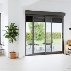 Baie vitrée coulissante alu + volet roulant électrique Goodhome gris - l.180 x h.215 cm - Uw 1,7