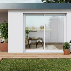 Baie vitrée coulissante alu + volet roulant électrique Goodhome blanc - l.180 x h.215 cm - Uw 1,7