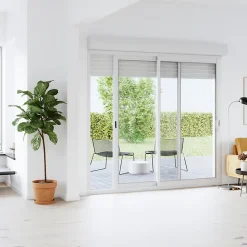 Baie vitrée coulissante alu + volet roulant électrique Goodhome blanc - l.240 x h.200 cm - Uw 1,7