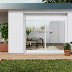 Baie vitrée coulissante alu + volet roulant électrique Goodhome blanc - l.240 x h.215 cm - Uw 1,7