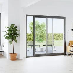 Baie vitrée coulissante alu GoodHome gris - l.180 x h.215 cm - Uw 1,7