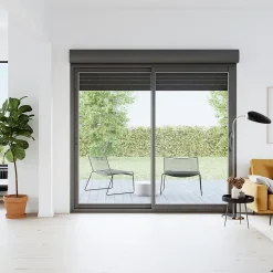 Baie vitrée coulissante alu + volet roulant électrique Goodhome gris - l.240 x h.200 cm - Uw 1,7