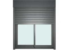 Baie vitrée coulissante alu + volet roulant électrique Goodhome gris - l.240 x h.200 cm - Uw 1,7
