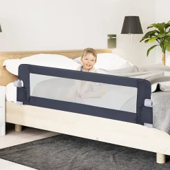 Barriere de Lit Pliable et Portable avec Cadre en Metal,en Forme de T, avec Mecanisme a Double Bouton (Gris, 150 x 40 x 42 CM)