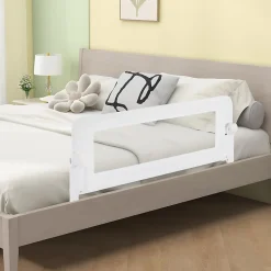 Barriere de Lit Pliable et Portable avec Cadre en Metal , en Forme de T, avec Mecanisme a Double Bouton (Blanc, 120 x 40 x 42 CM)
