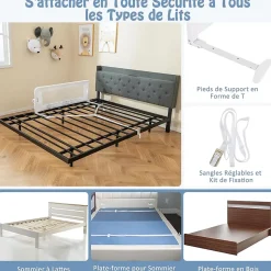 Barriere de Lit Pliable et Portable avec Cadre en Metal , en Forme de T, avec Mecanisme a Double Bouton (Blanc, 120 x 40 x 42 CM)