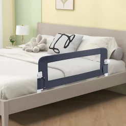 Barriere de Lit Pliable et Portable avec Cadre en Metal, en Forme de T, avec Mecanisme a Double Bouton (Gris, 120 x 40 x 42 CM)