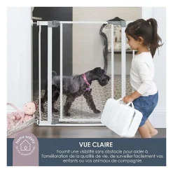 Barriere de sécurité a panneau transparent - DREAMBABY - Fonction maintien en position ouverte- Bas anti-chute - Blanc